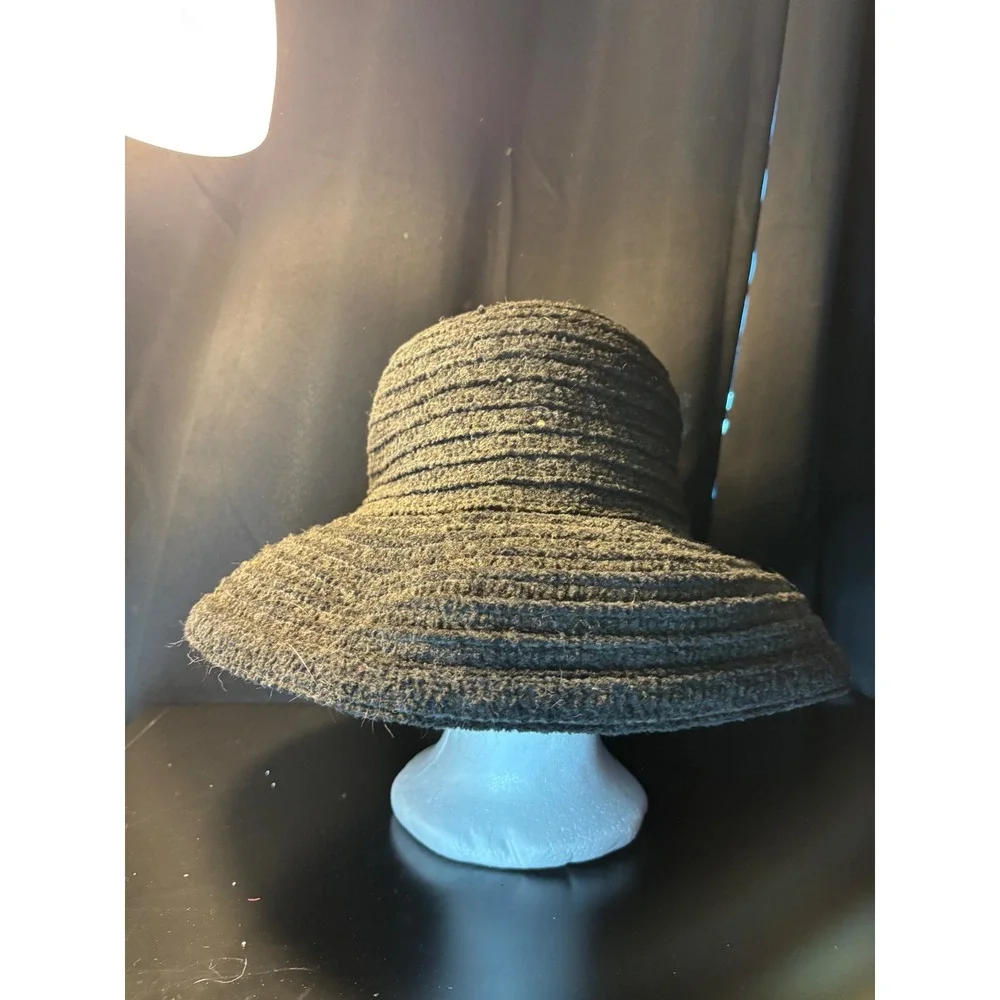 Signature Studio Black Textured Knit Wide Brim Sun Hat RN 31289 Vintage Style